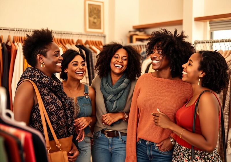 A diverse group of friends thrifting