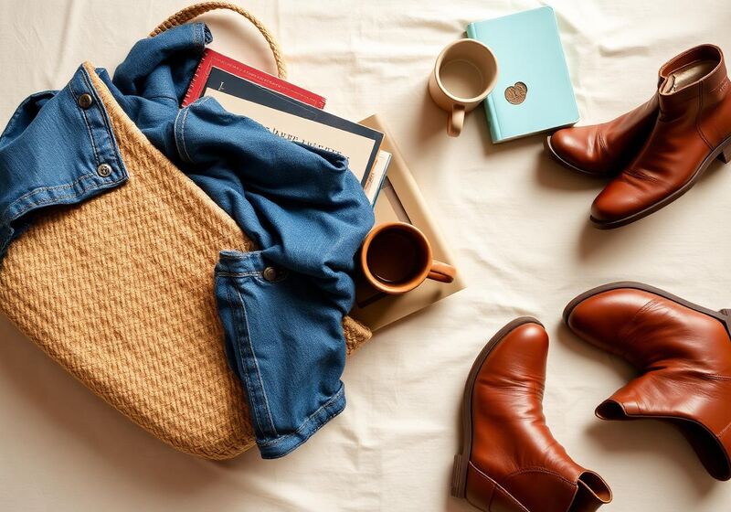 A tote bag overflowing with secondhand finds